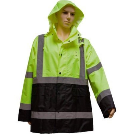 PETRA ROC INC Petra Roc Rain Parka Jacket, ANSI Class 3, 300D Oxford/PU Coating, Lime/Black, 2XL LBRJK-C3-2X
